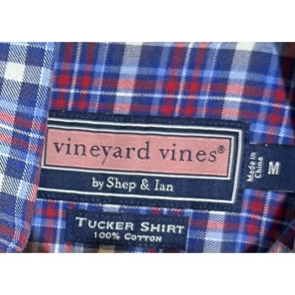 Vineyard Vines Shep & Ian Tucker Shirt Men's M Medium Plaid Red Blue L/S - Picture 2 of 7